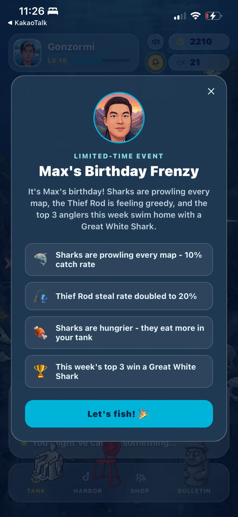 A limited-time event announcement, Max's Birthday Frenzy