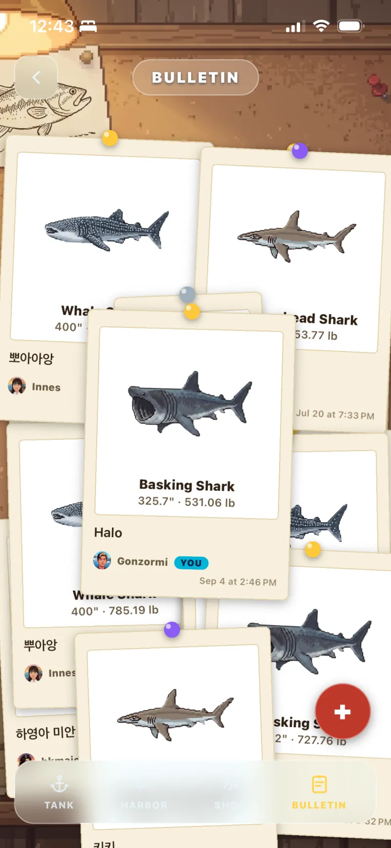 The bulletin board of catches posted by other players