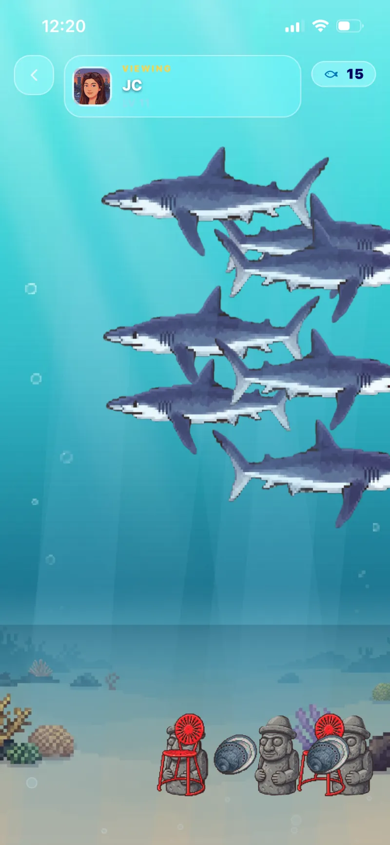 A tank crowded with sharks